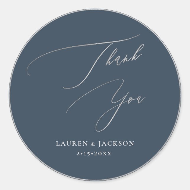ArtsApp Silver Calligraphy Thank You DIY Colour Classic Round Sticker (Front)