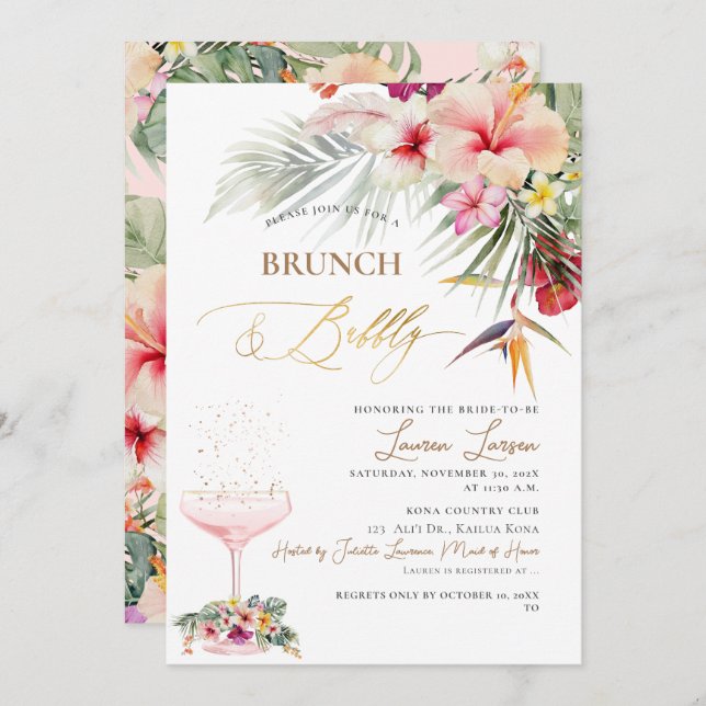 ArtsApp Tropical Paradise Faux Gold Brunch+Bubbly Invitation (Front/Back)