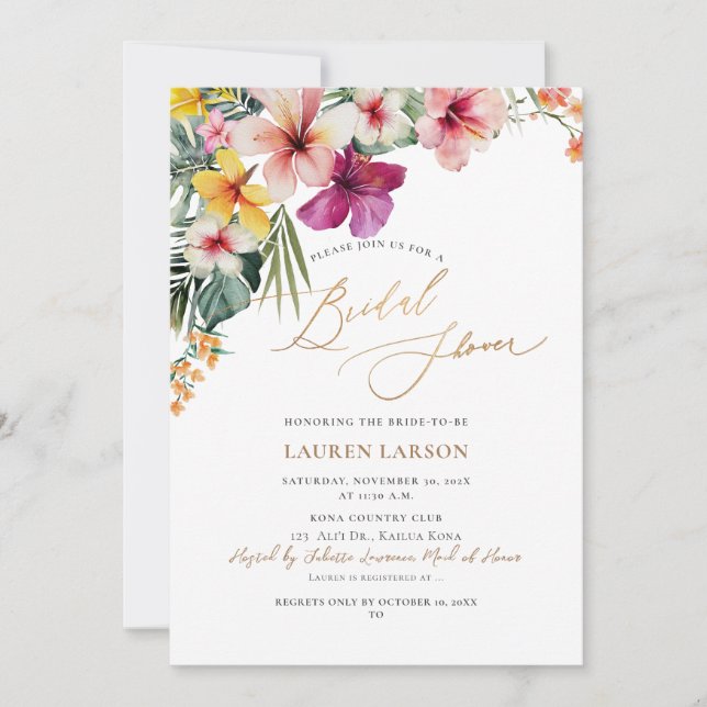ArtsApp Tropical Paradise Faux Gold Calligraphy Invitation (Front)