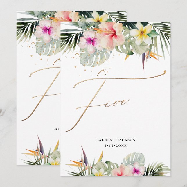 ArtsApp Tropical Paradise Faux Gold Table Five Invitation (Front/Back)