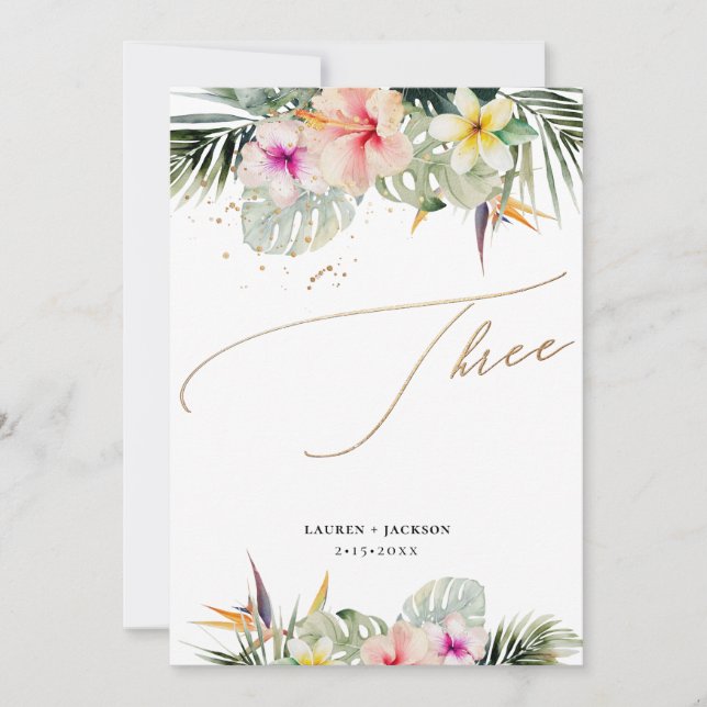 ArtsApp Tropical Paradise Faux Gold Table Three Invitation (Front)