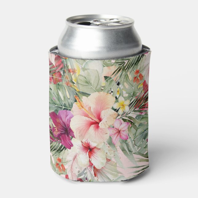ArtsApp Tropical Paradise Hibiscus Monstera Can Cooler (Can Front)