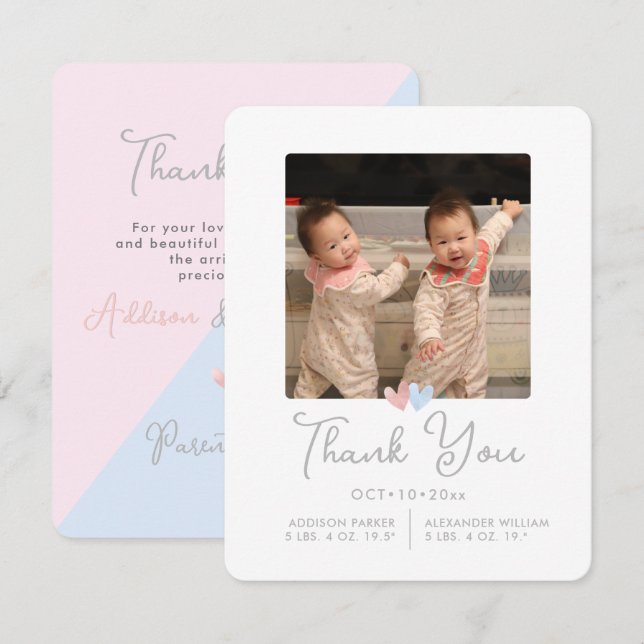 ArtsApp Twins Shower Thank You+Birth Announcement (Front/Back)