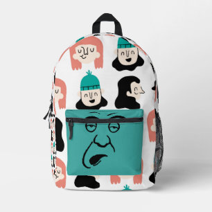 Artsistic Cartoon Faces Pattern & Funny Expressio Printed Backpack