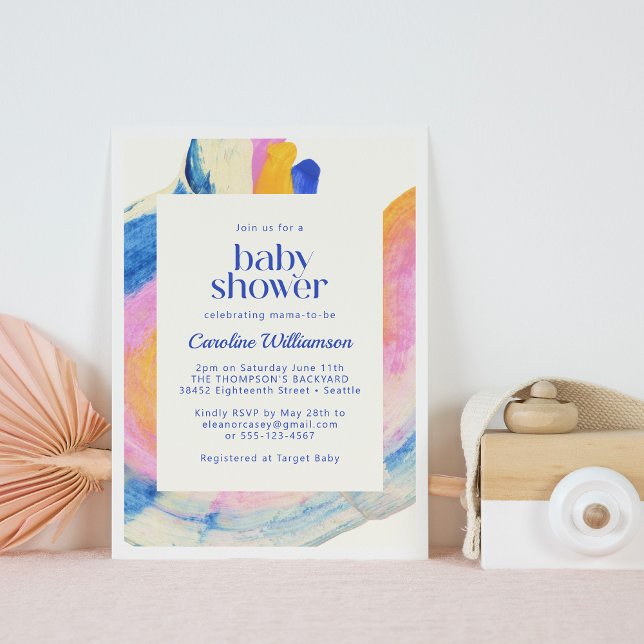 Artsy Abstract Blue Watercolor Cute Baby Shower Invitation (Creator Uploaded)