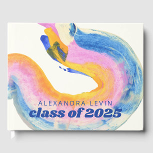 Artsy Abstract Blue Watercolor Graduation 2024 Guest Book