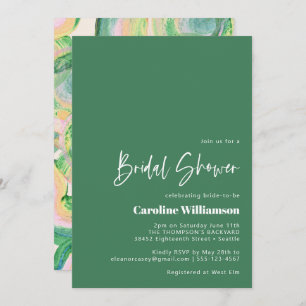 Artsy Abstract Green Watercolor Bridal Shower Invitation