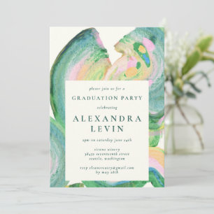 Artsy Abstract Green Watercolor Graduation Party  Invitation