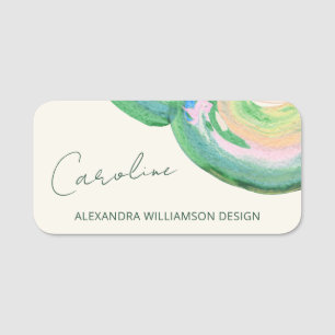 Artsy Abstract Green Watercolor Marble Business Name Tag