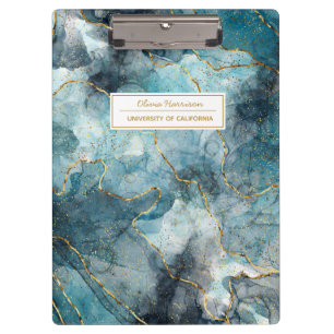 Artsy Abstract Ink Gold Glitter Name and Subject Clipboard