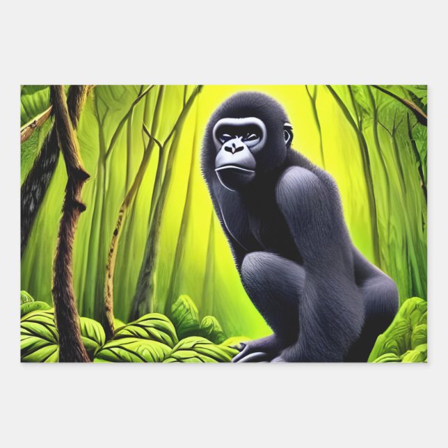 Artsy Abstract Jungle Gorilla Wrapping Paper Sheet (Front)