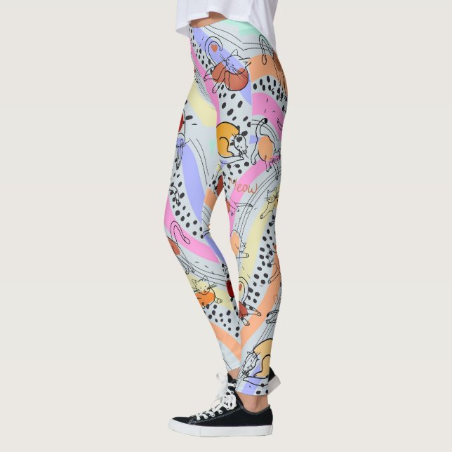  Artsy Abstract Lady with Cats  Leggings (Left)