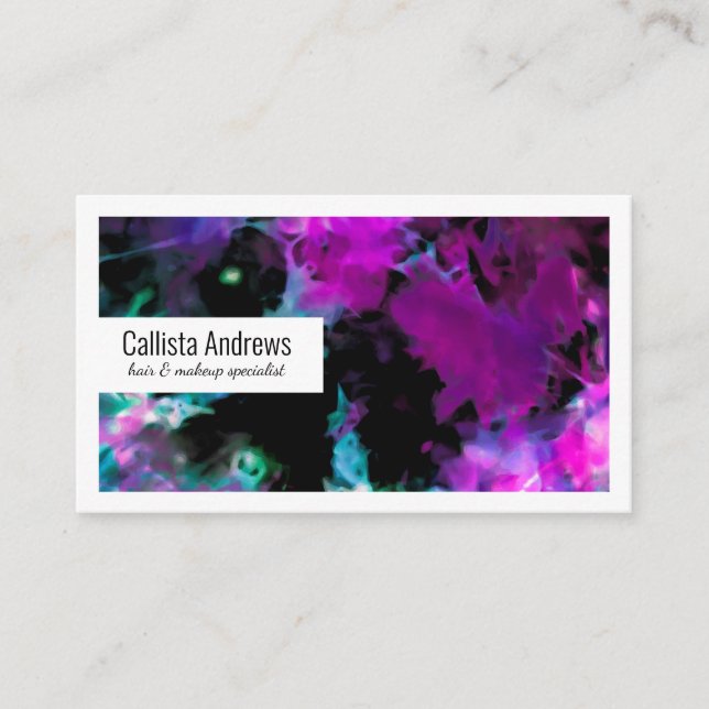 Artsy Abstract Modern Black Purple Tie Dye Business Card (Front)