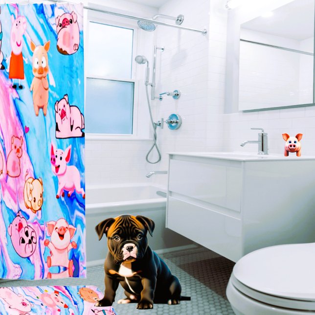Artsy Abstract Piglet Pig Farm Animal Shower Curtain (Uniquely designed shower curtains for anyone who loves piglets. Matching shower mat is available.)