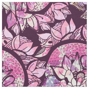Artsy Abstract Pink Purple Hand Drawn Floral Print Fabric