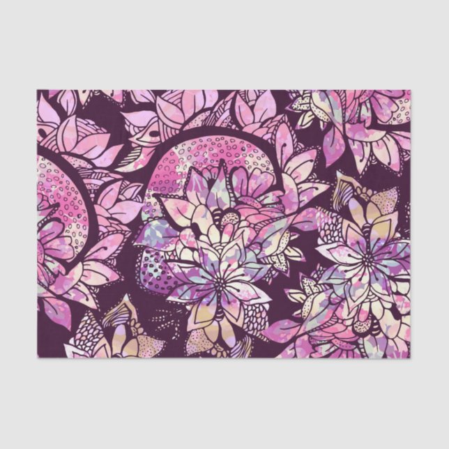 Artsy Abstract Pink Purple Hand Drawn Floral Print Tissue Paper (Front)