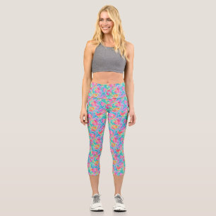 Artsy Abstract Rainbow Colours Watercolor Pattern Capri Leggings