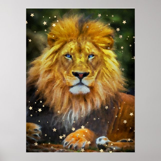 *~* Artsy AP23 Artistic Celestial  Watercolor LION Poster (Front)