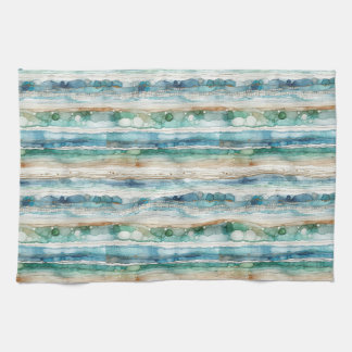 Artsy beach abstract ink stripes waffle weave tea towel