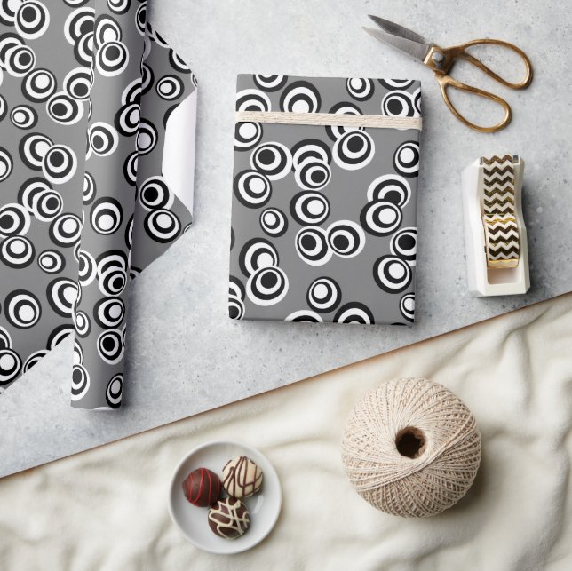 Artsy Black And White Round Circles Dots Wrapping Paper (Crafts)