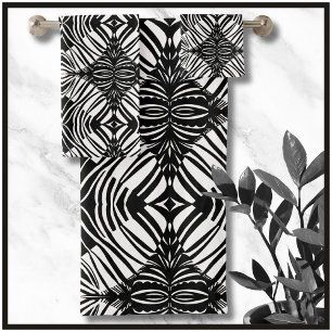 Artsy Black and White Tribal Pattern Bath Towel Set