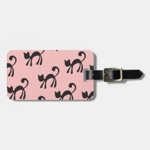 Artsy Black Cats on Pink Luggage Tag