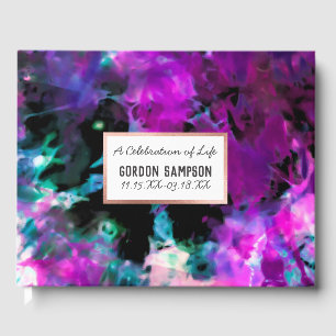 Artsy Black Purple Tie Dye Celebration of Life Guest Book