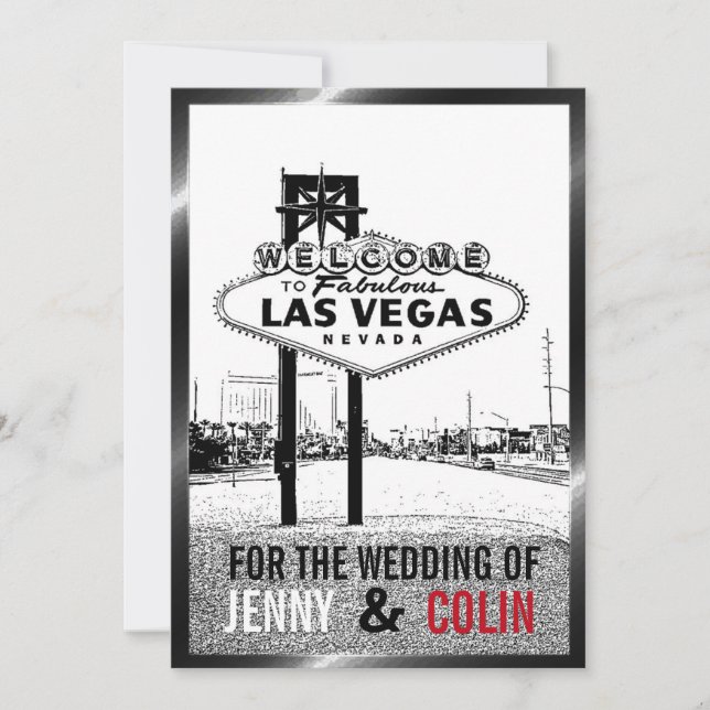 Artsy Black White Red Las Vegas Wedding Invitation (Front)
