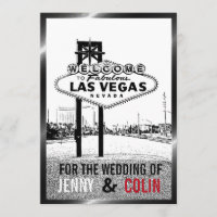 Artsy Black White Red Las Vegas Wedding Invitation