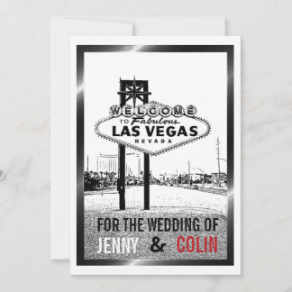 Artsy Black White Red Las Vegas Wedding Invitation