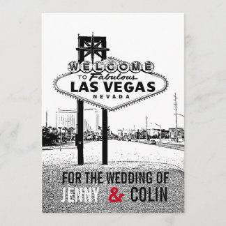 Artsy Black White Red Las Vegas Wedding Invitation