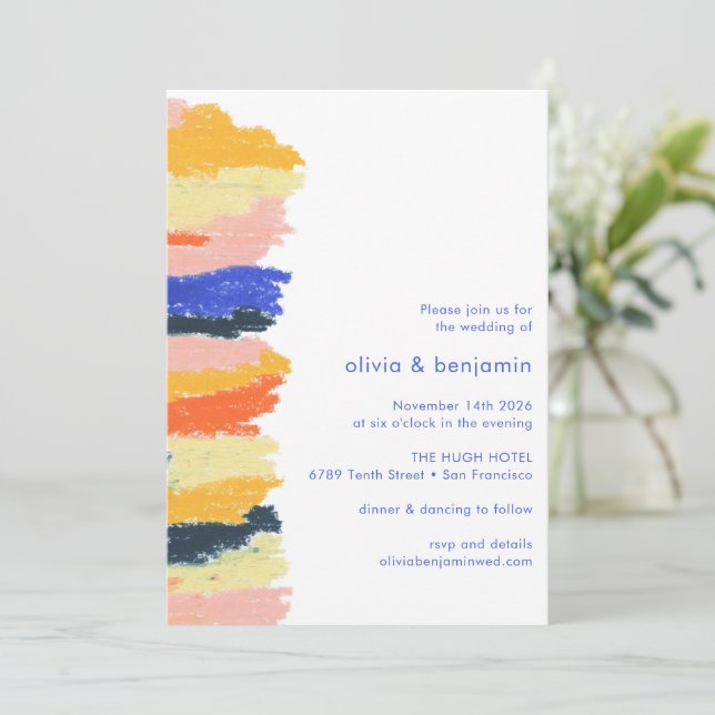 Artsy Blue Abstract Art Unique Photo Wedding Invitation (Standing Front)