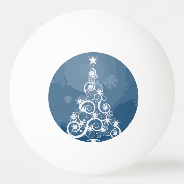 Artsy Blue Christmas Tree Ping Pong Ball (Front)