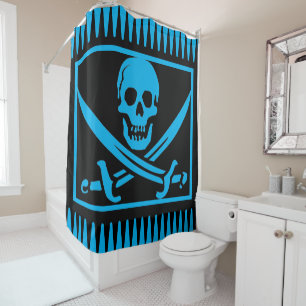 Artsy Blue Pirate Skull Shower Curtain