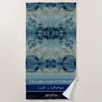 Artsy blue sand green colour coastal custom beach towel