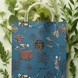 Artsy Blue Swimming Scuba Diver Coral Drawing Medium Gift Bag