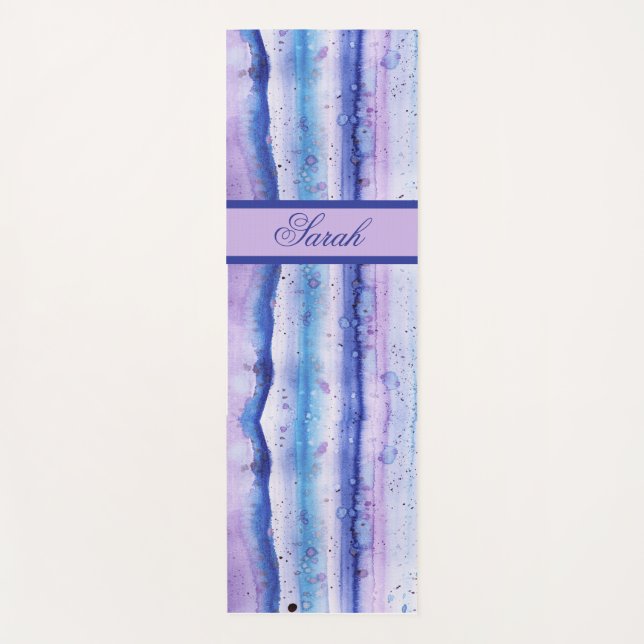 Artsy Blue White Lavender Watercolor Streaks  Yoga Mat (Front)