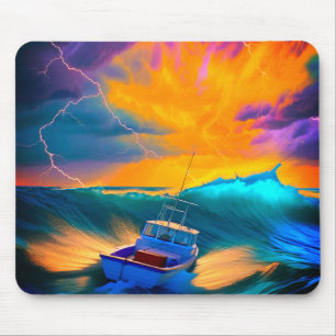 Artsy Boat Scene Mouse Mat