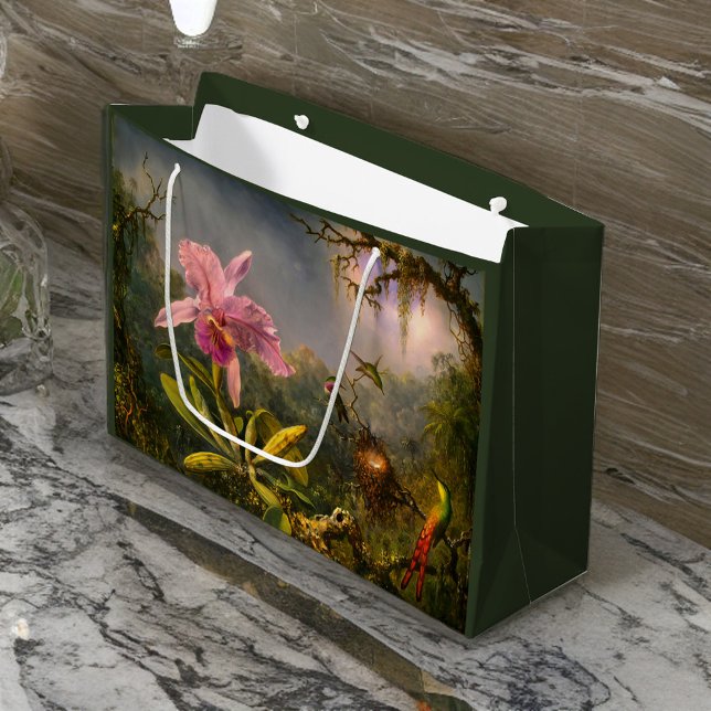 Artsy Brazilian Cattelya Orchid and 3 Hummingbirds Large Gift Bag (Creator Uploaded)
