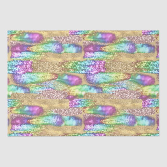 Artsy Brush Strokes Unicorn Rainbow Faux Glitter Tissue Paper (Front)