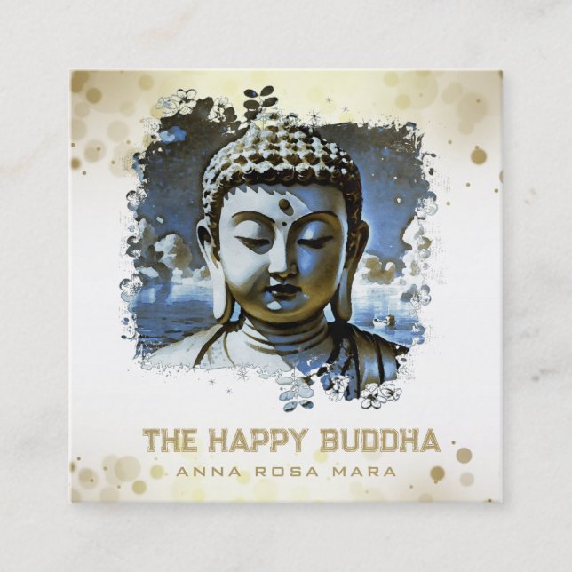 *~* Artsy Buddha QR AP33 QR Logo Blue Square Business Card (Front)