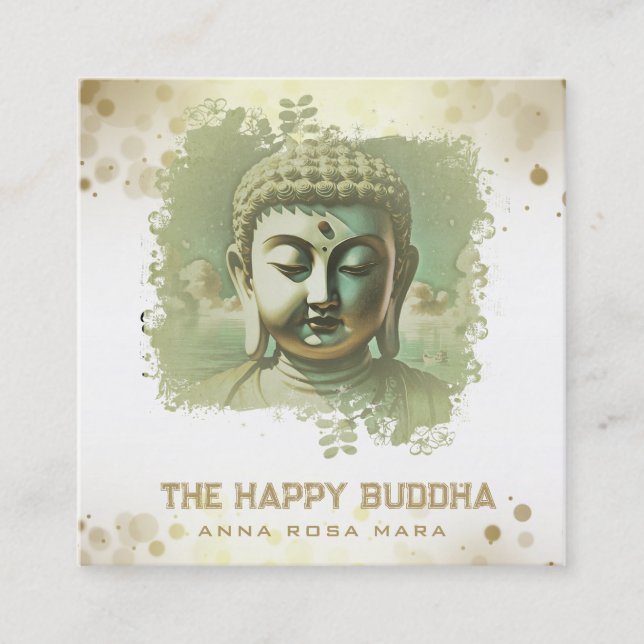 *~* Artsy Buddha QR AP33 QR Logo Green Square Business Card (Front)