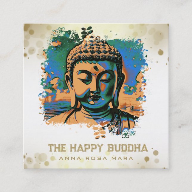 *~* Artsy Buddha QR AP33 QR Logo Pop Art Square Business Card (Front)