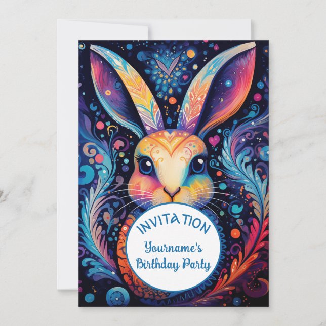 Artsy Bunny Colourful Invitation (Front)