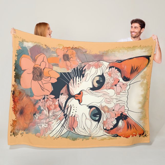 Artsy Cat Fleece Blanket (In Situ)