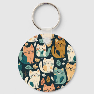 Artsy Cat Pattern Cute Key Ring
