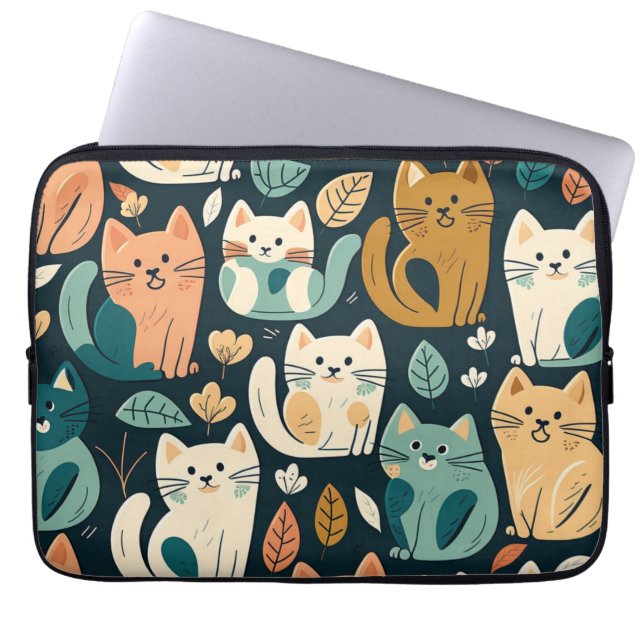Artsy Cat Pattern Cute Laptop Sleeve (Front)