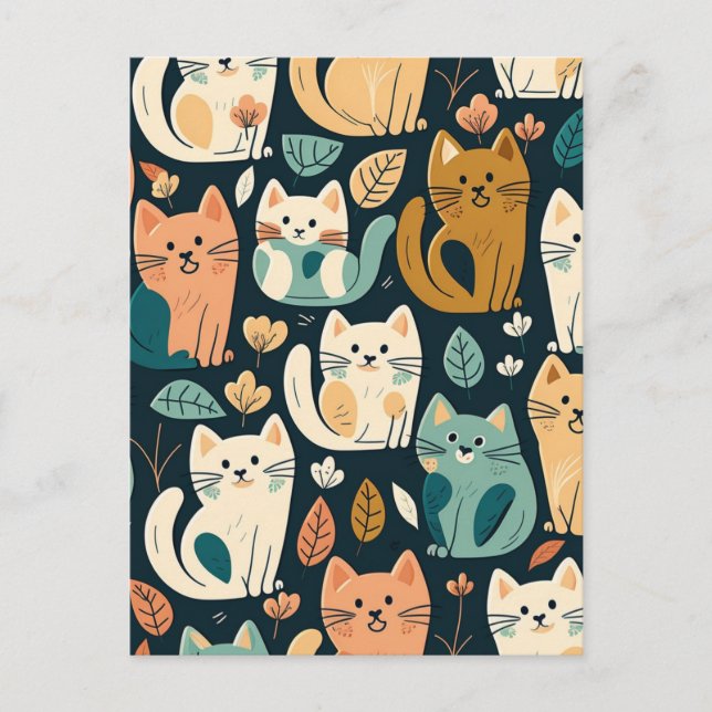 Artsy Cat Pattern Cute Postcard (Front)
