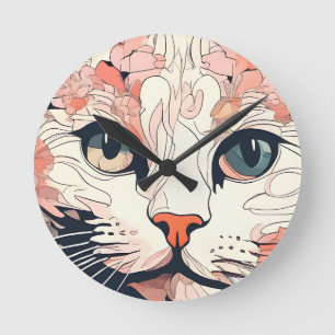 Artsy Cat Round Clock
