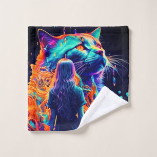 Artsy Cat Scene Wash Cloth